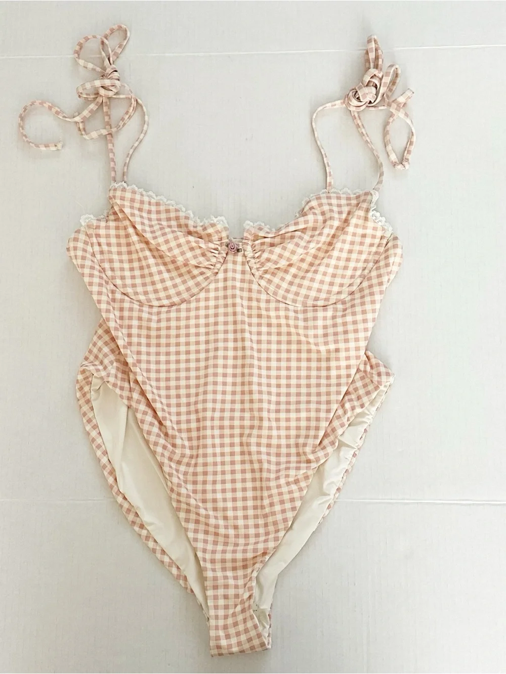 NWT Dippin’ Daisy’s Bonjour One Piece Swimsuit Petal Plaid Lingerie Sexy Gingham